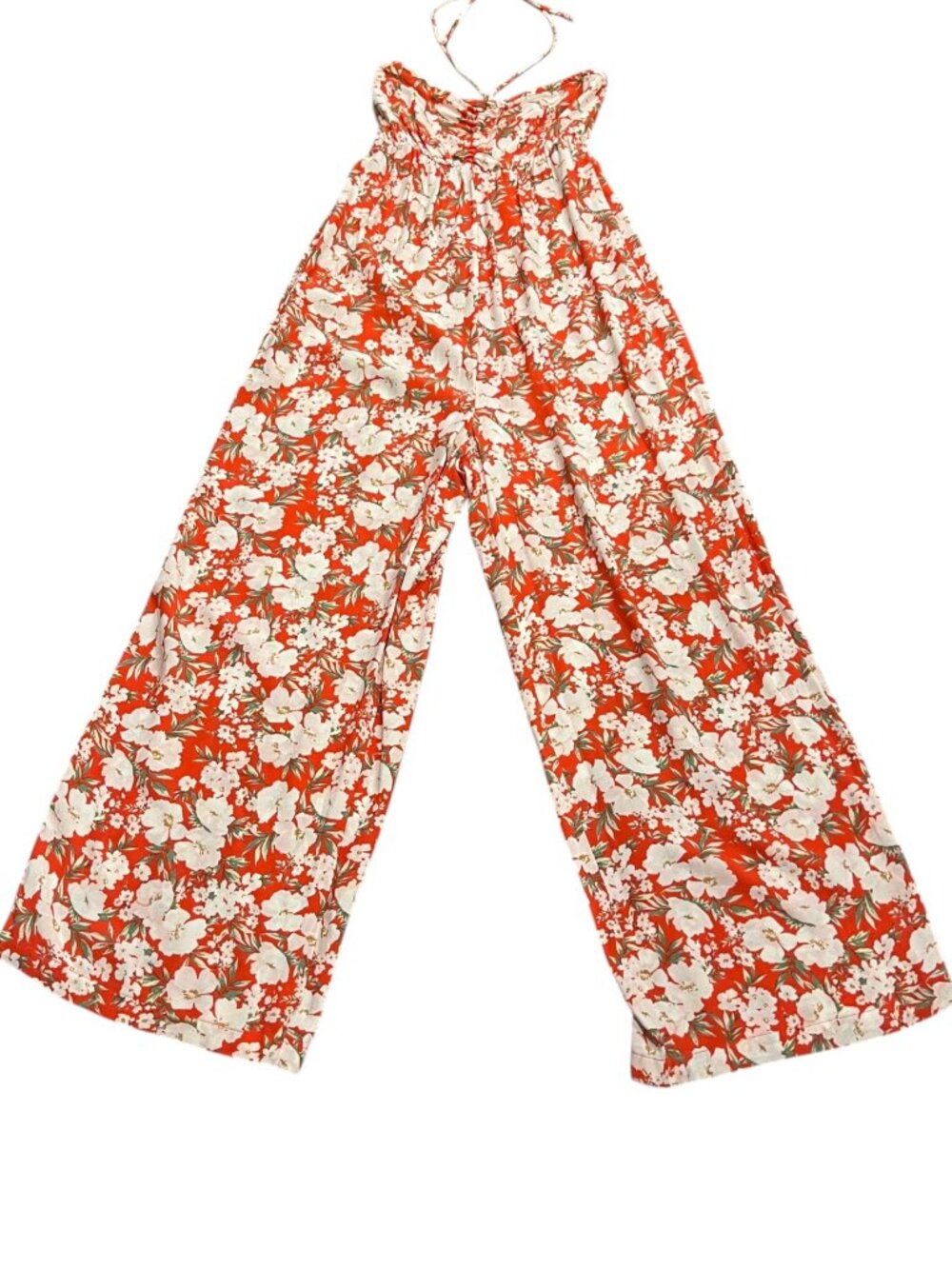 American Eagle Floral Halter Wide Leg Jumpsuit, NWT, Orange Cream, M